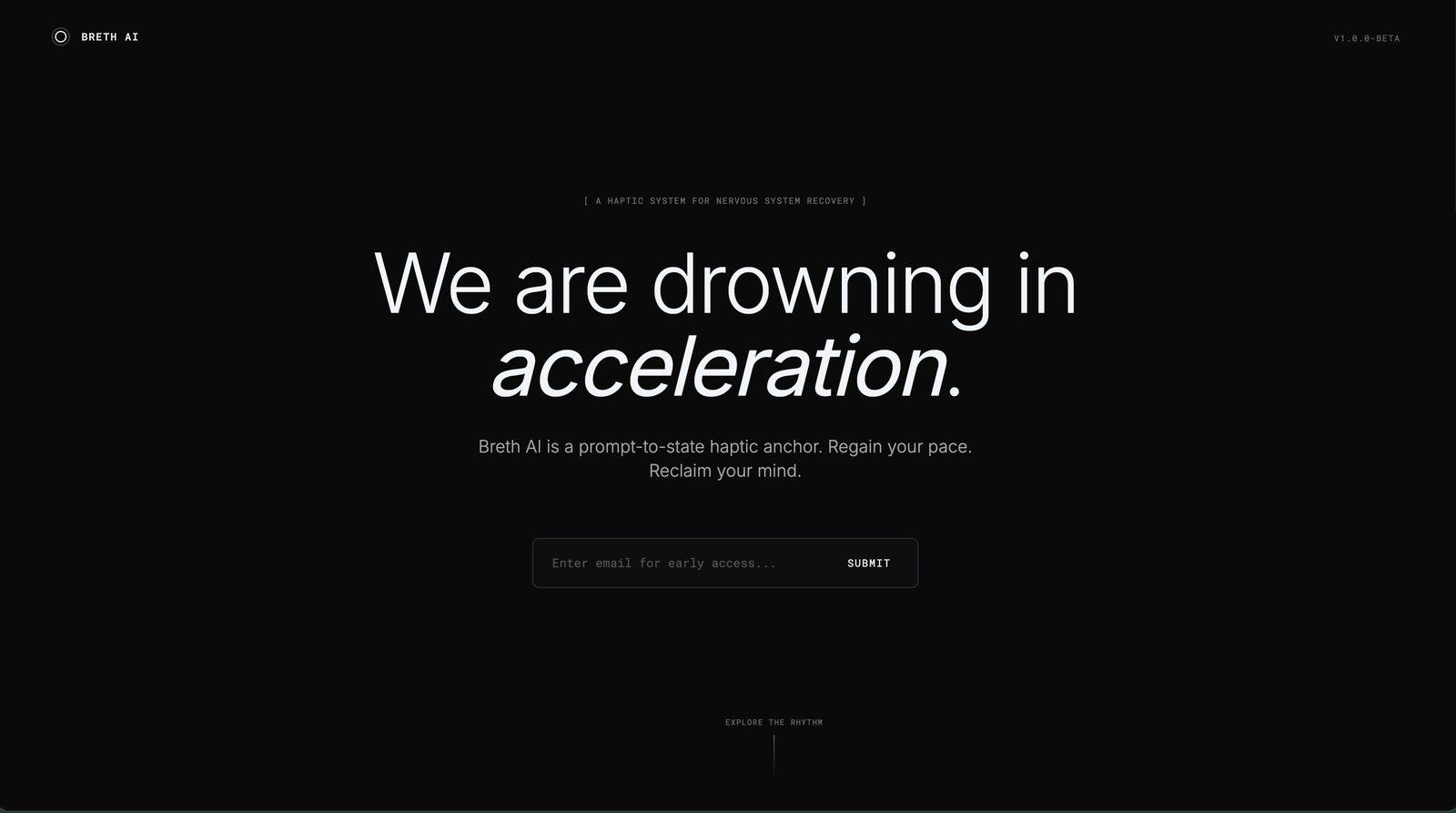 Calm haptic mobile app website for Berth AI, guiding breathing techniques by feel with responsive touch feedback.